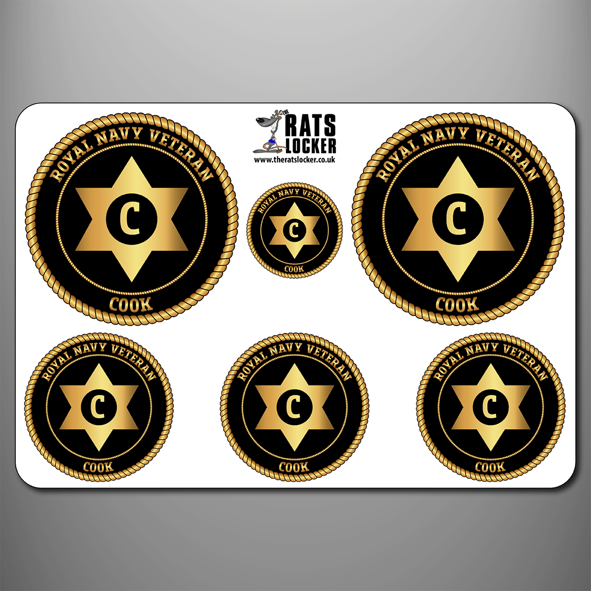 Royal Navy Cook branch badge self-adhesive sticker sheet with six designs