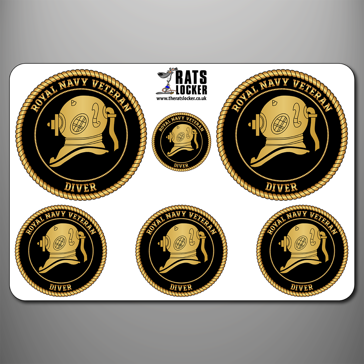 Royal Navy Diver branch badge self-adhesive sticker sheet with six designs