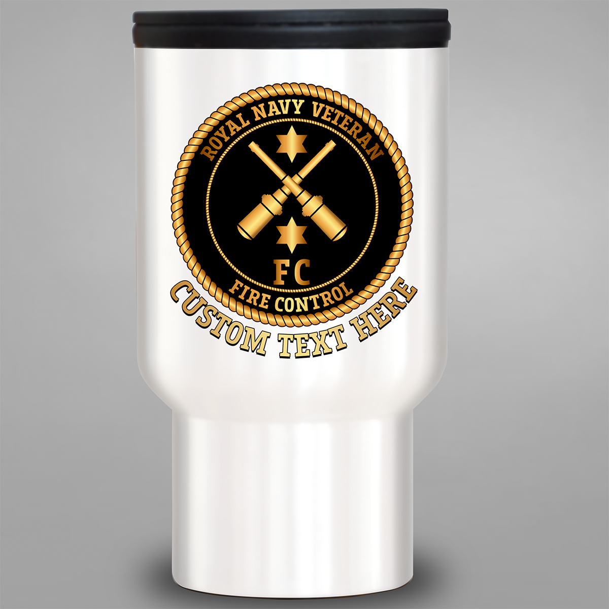 Personalised Royal Navy Veteran Gunner Fire Control travel mug