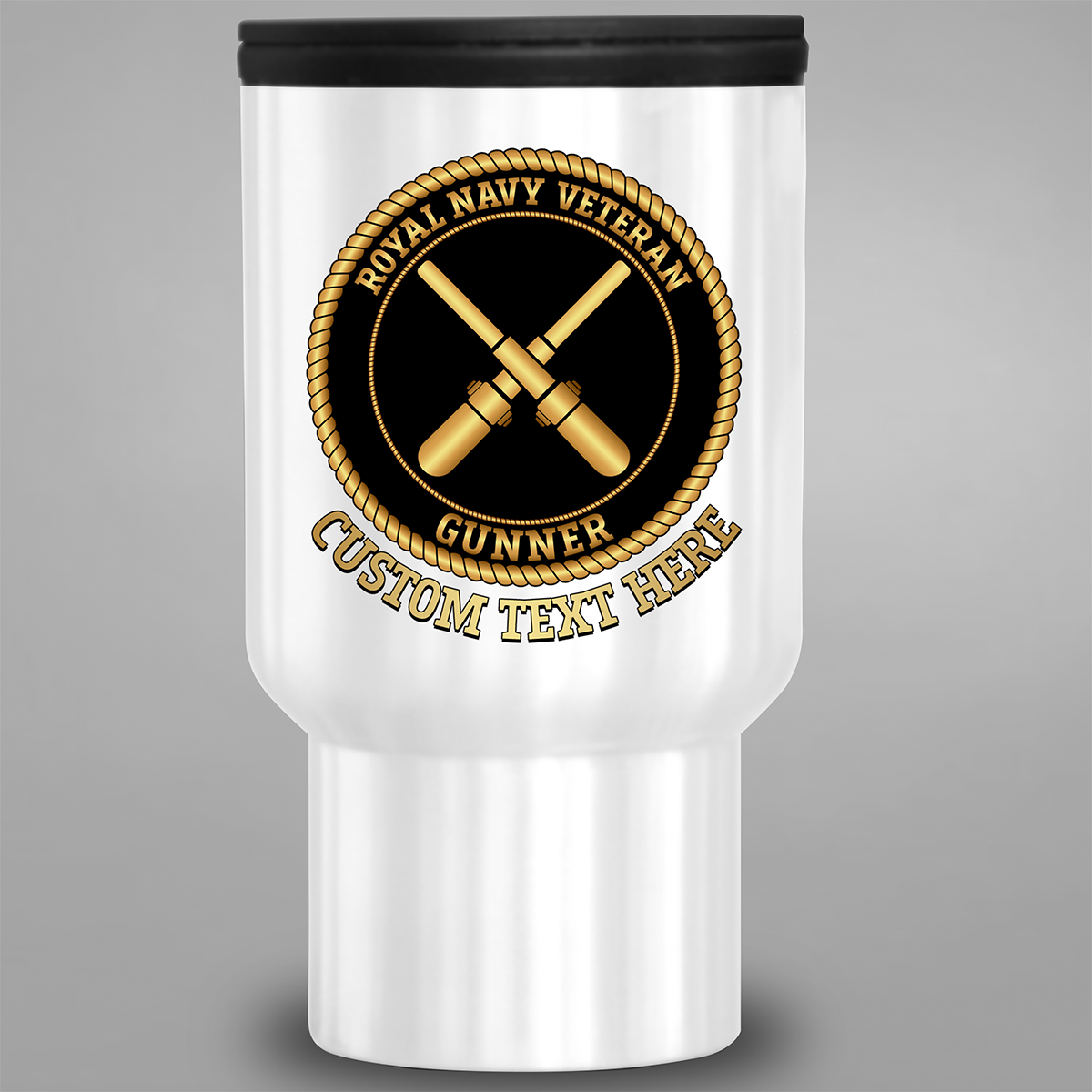 Personalised Royal Navy Veteran Gunner travel mug