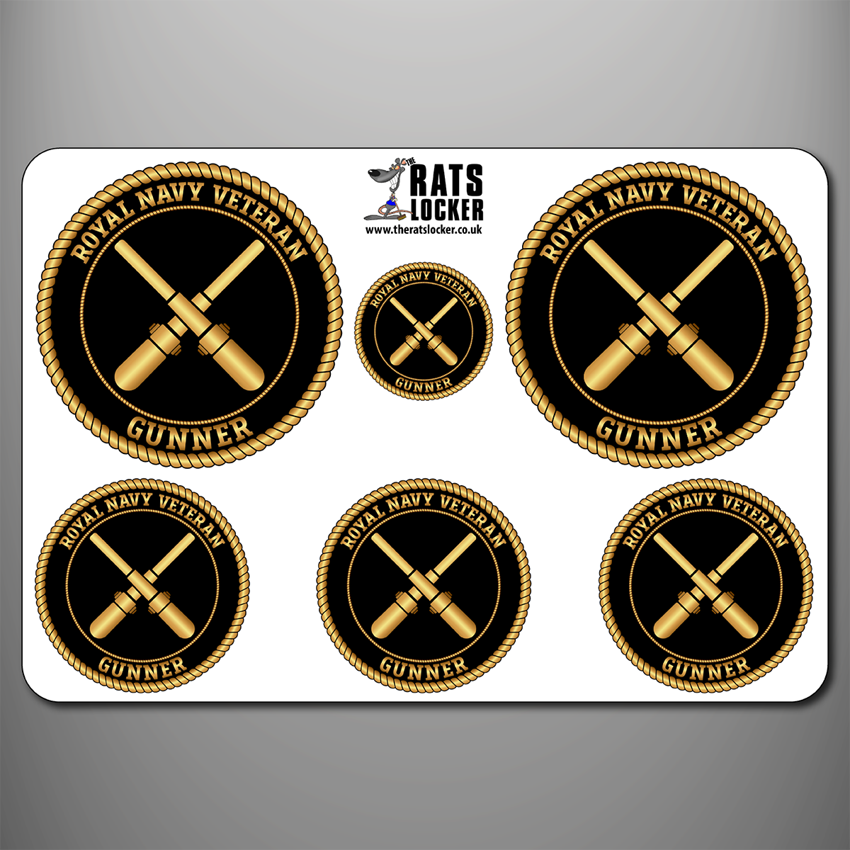 Royal Navy Gunner branch badge self-adhesive sticker sheet with six designs
