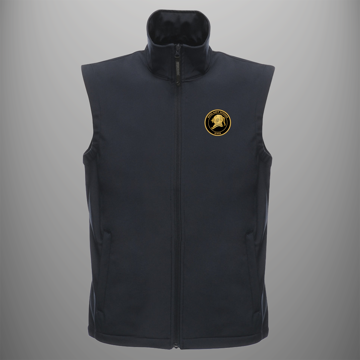 Royal Navy Veteran 'Gunner' soft shell body warmer in navy blue — front view