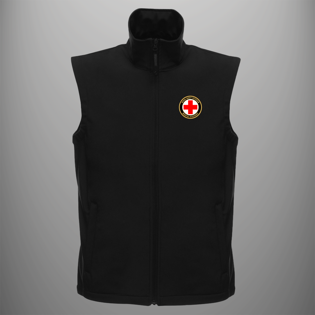 Royal Navy Veteran 'Medical Assistant' soft shell body warmer in black — front view