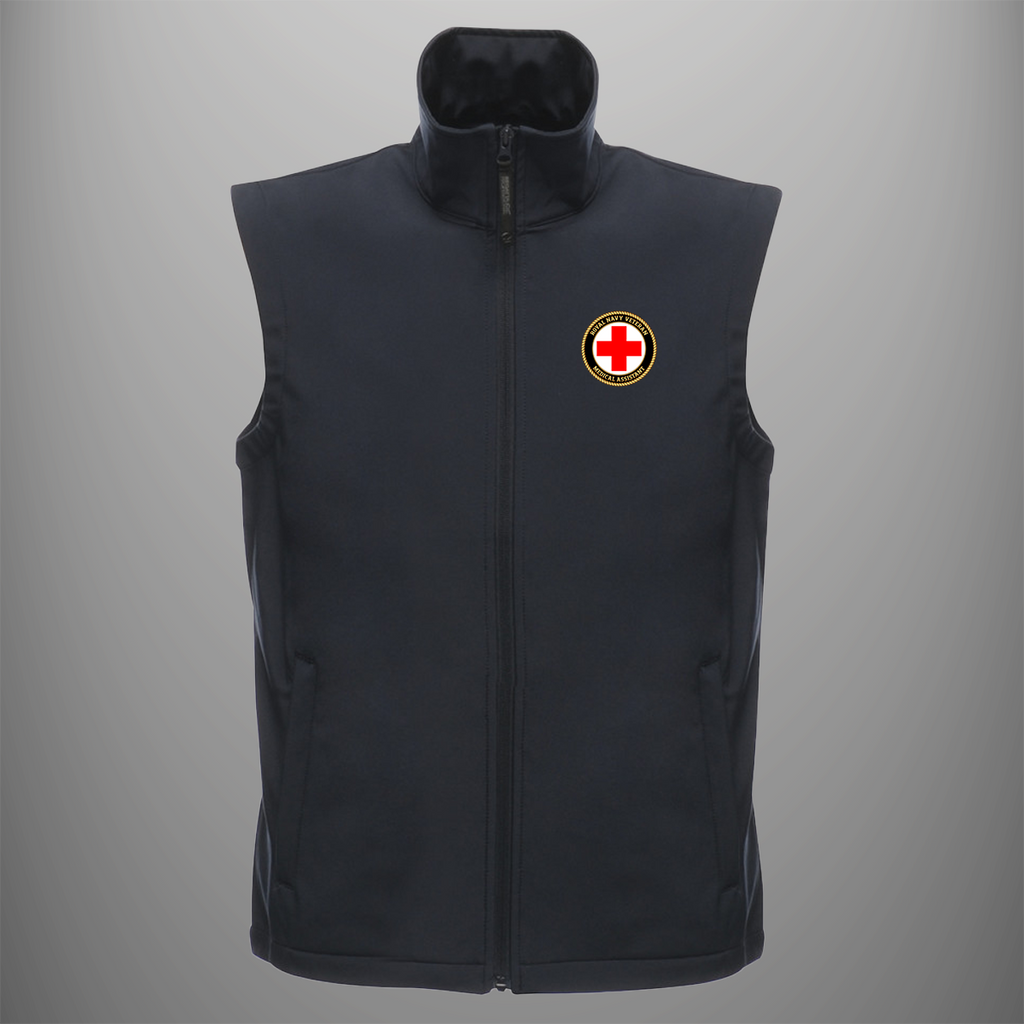 Royal Navy Veteran 'Medical Assistant' soft shell body warmer in navy blue — front view