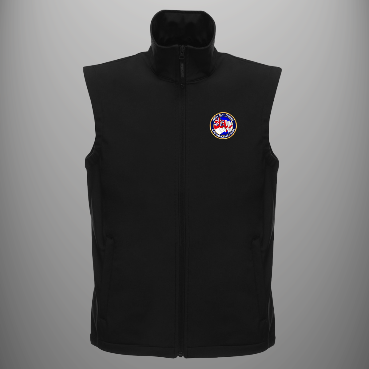 Royal Navy Veteran 'Motto' soft shell body warmer in black — front view