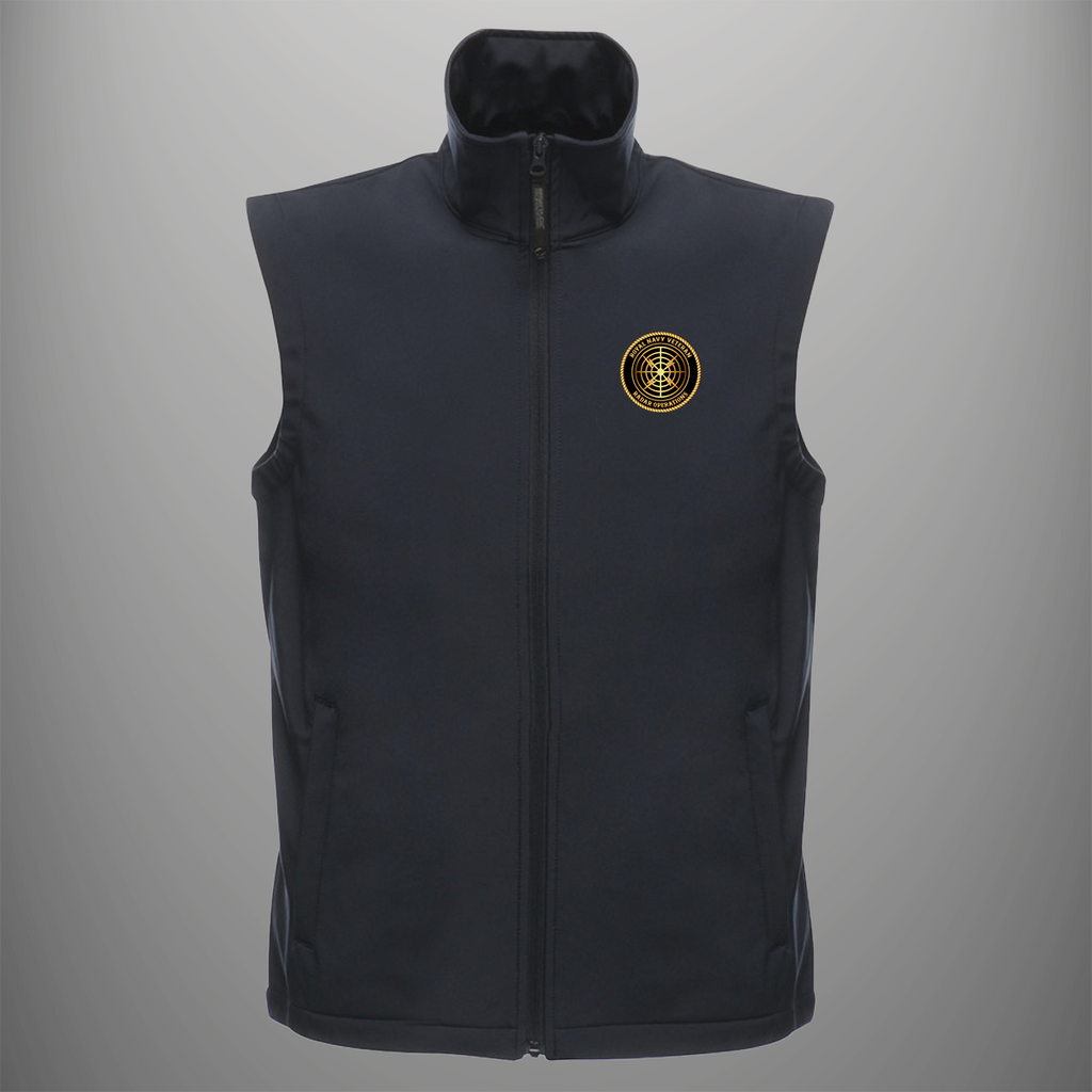 Royal Navy Veteran 'Radar Operations' soft shell body warmer in navy blue — front view