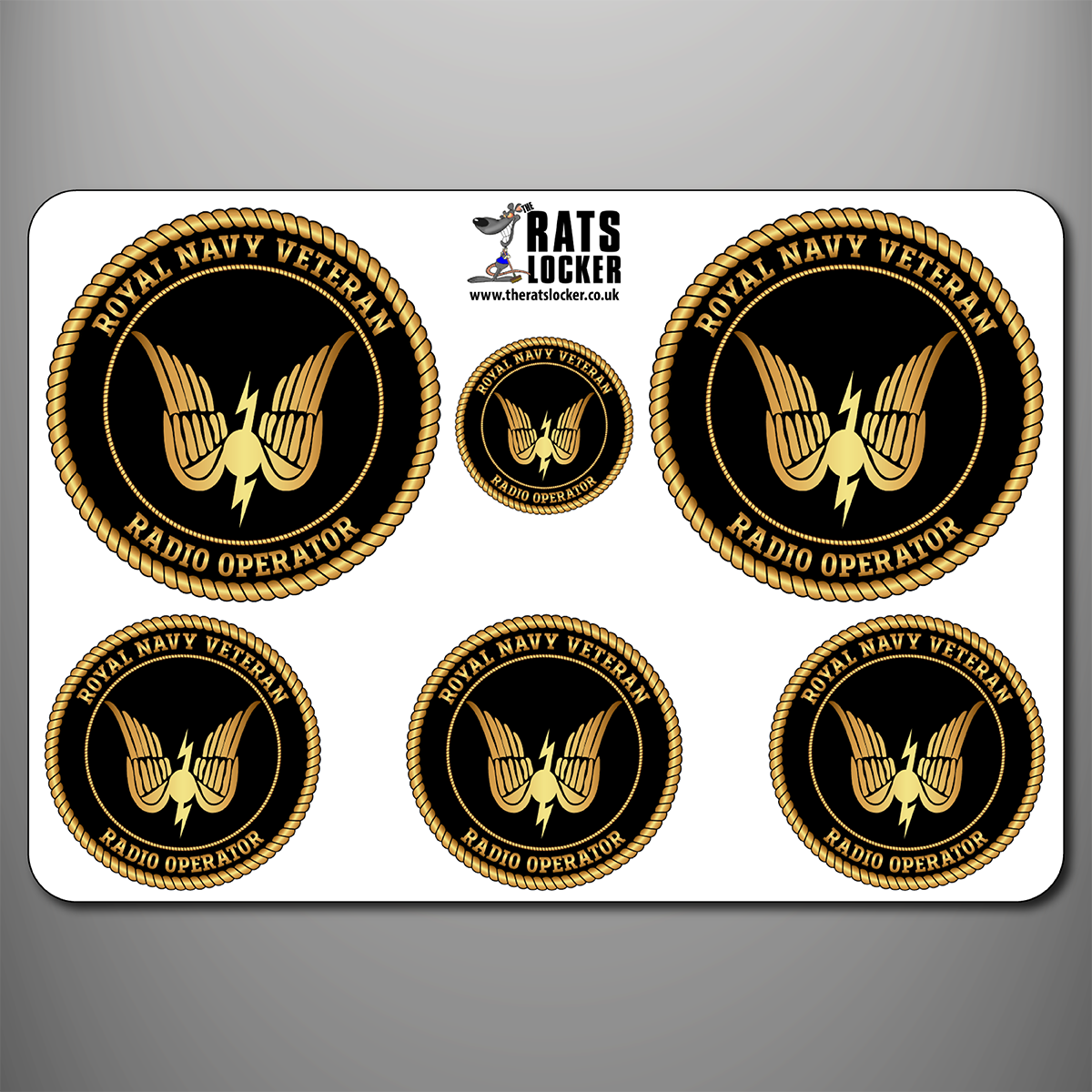 Royal Navy Radio Operator General branch badge self-adhesive sticker sheet with six designs