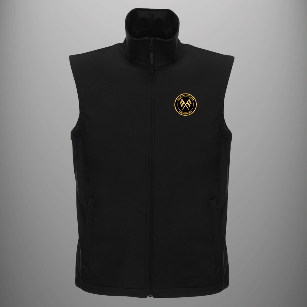 Royal Navy Veteran 'Radio Operator (T)' soft shell body warmer in black — front view