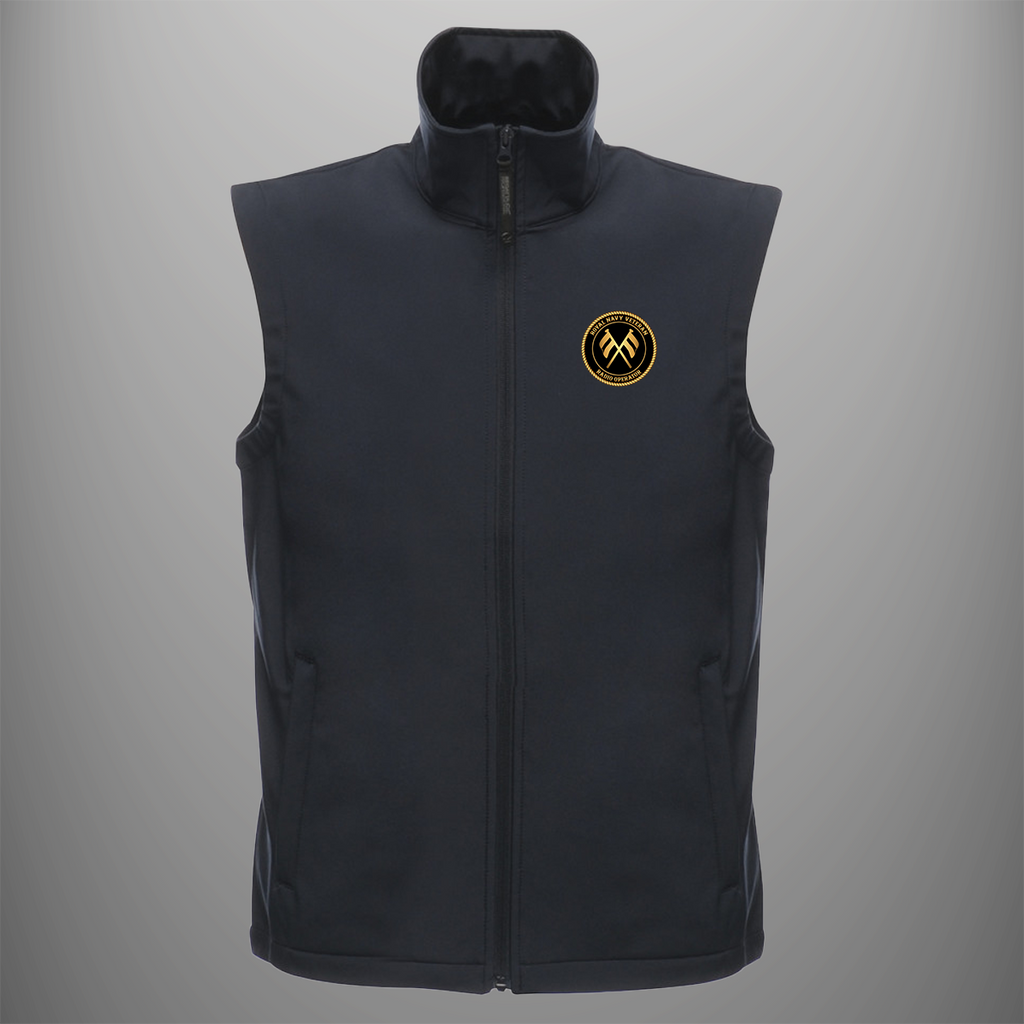 Royal Navy Veteran 'Radio Operator (T)' soft shell body warmer in navy blue — front view