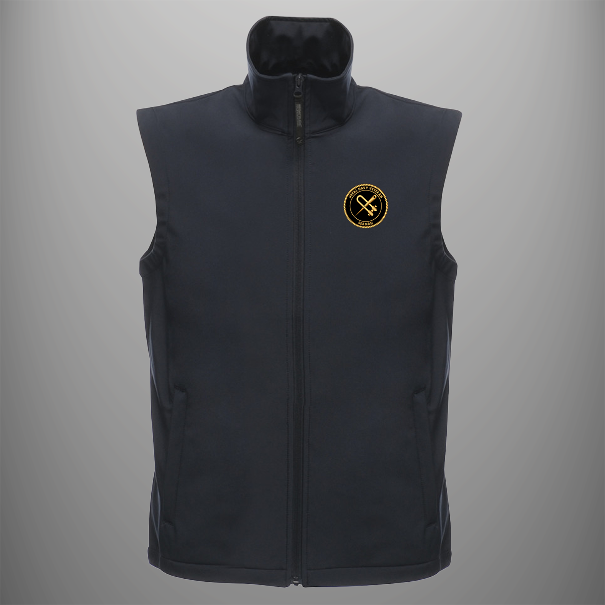 Royal Navy Veteran 'Seaman' soft shell body warmer in navy blue — front view