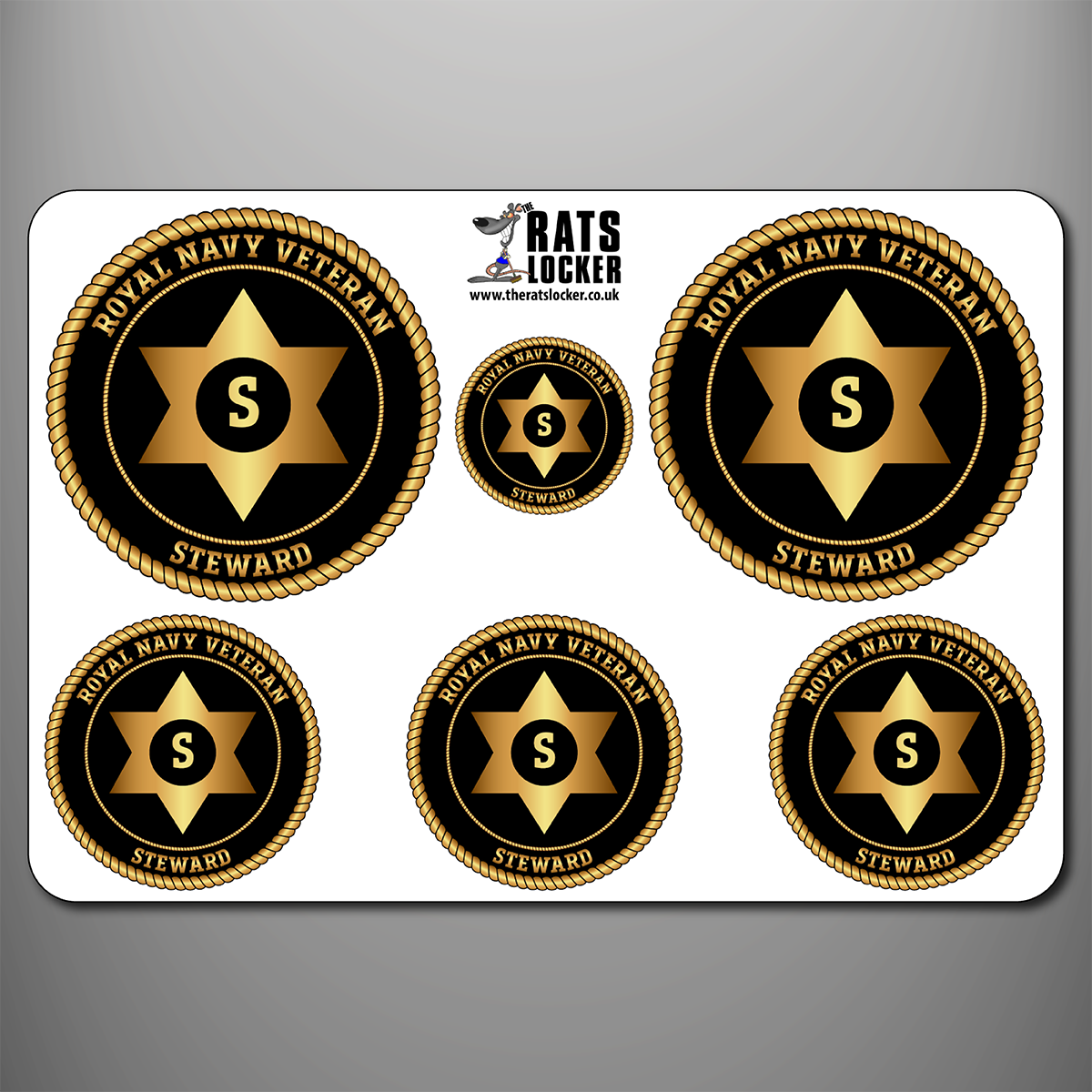 Royal Navy Steward branch badge self-adhesive sticker sheet with six designs