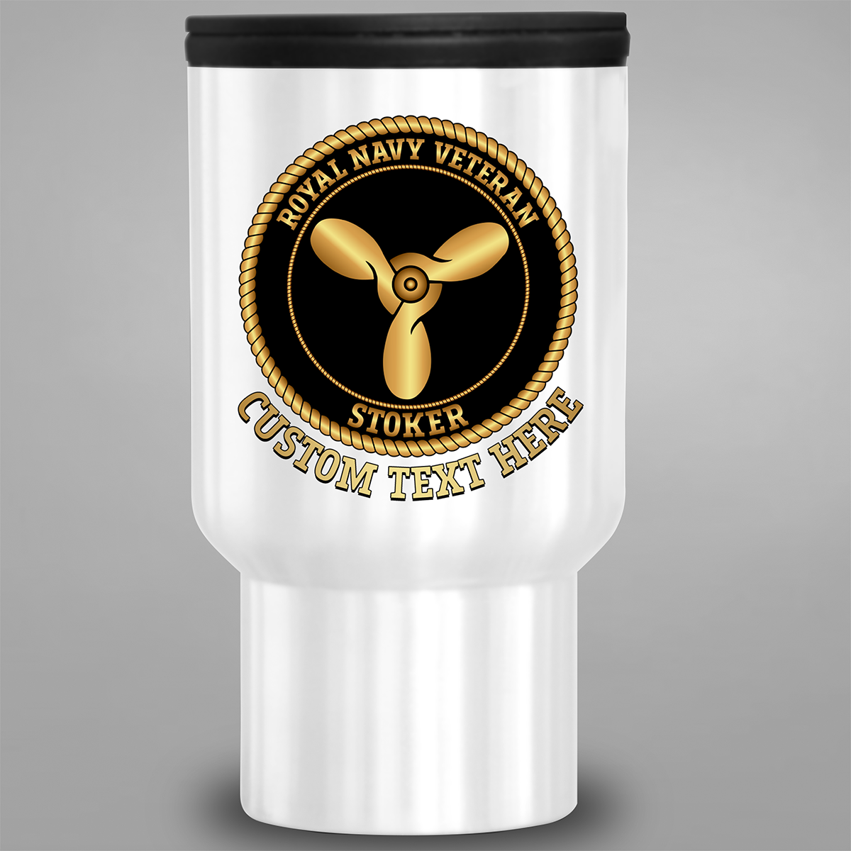 Personalised Royal Navy Veteran Stoker travel mug