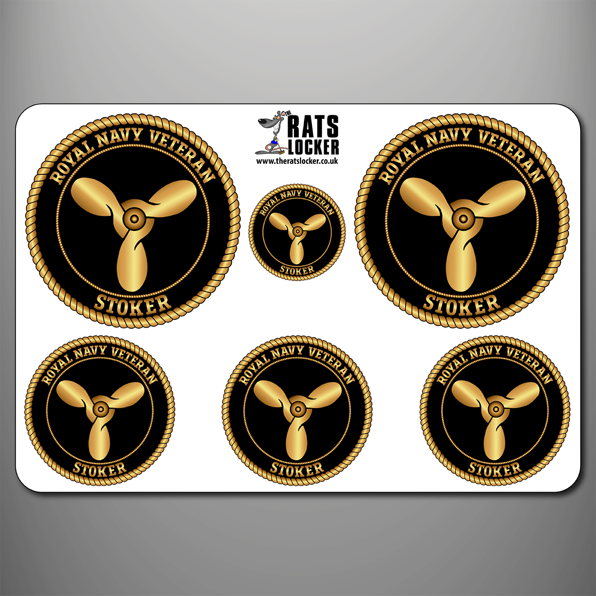 Royal Navy Stoker branch badge self-adhesive sticker sheet with six designs