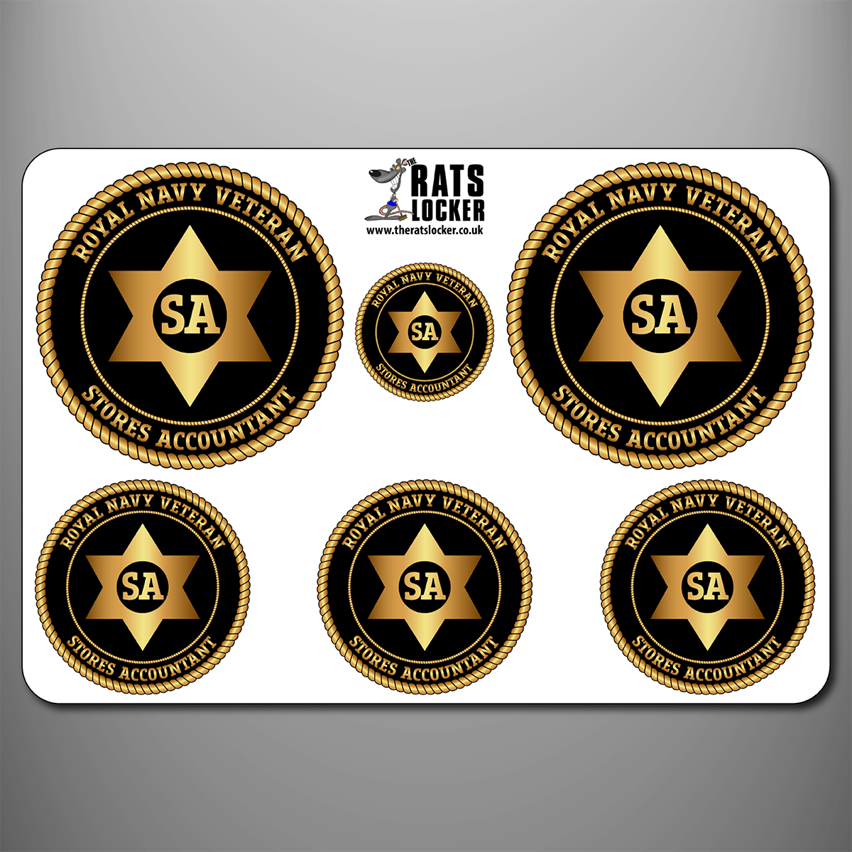 Royal Navy Stores Accountant branch badge self-adhesive sticker sheet with six designs
