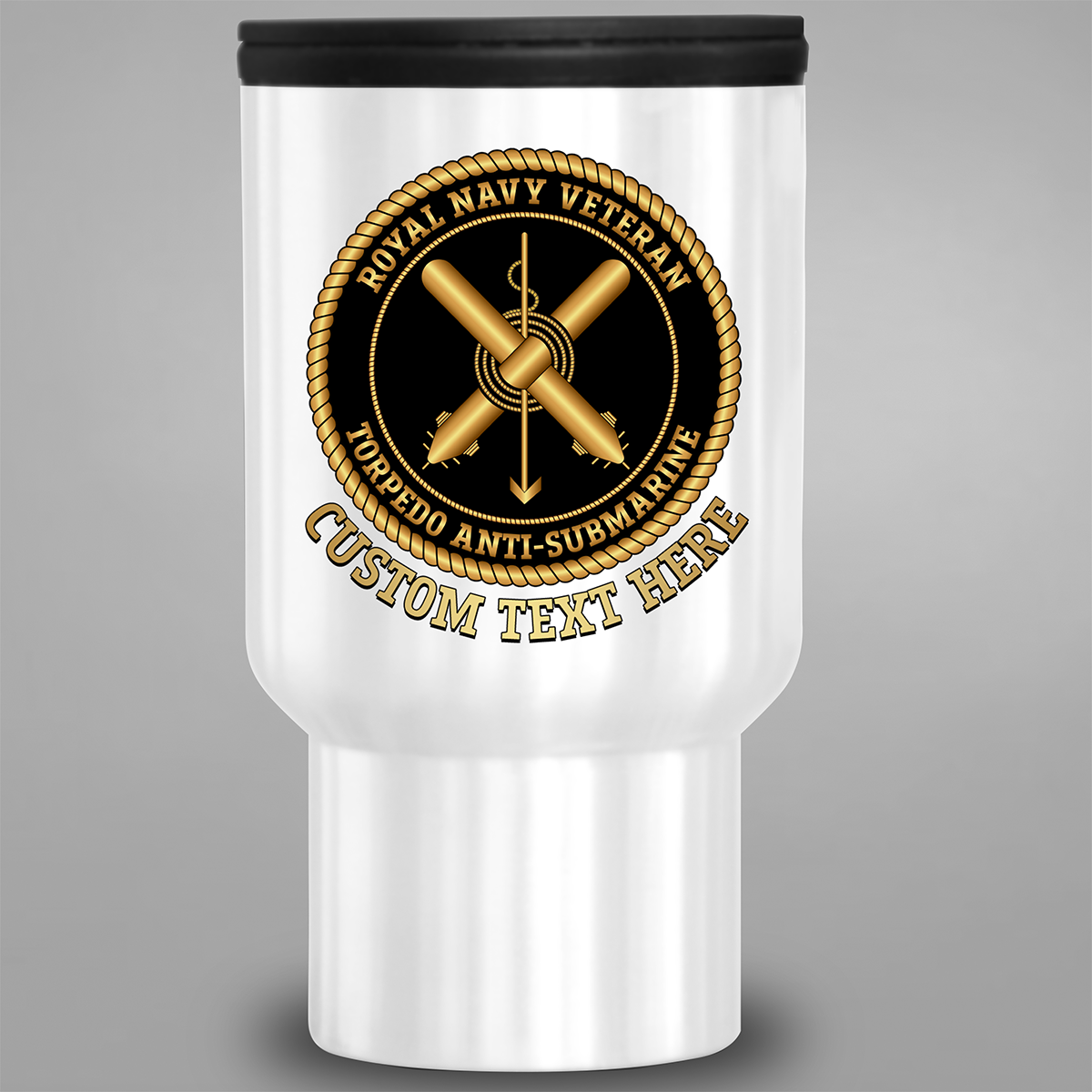 Personalised Royal Navy Veteran Torpedo Anti-Submarine travel mug