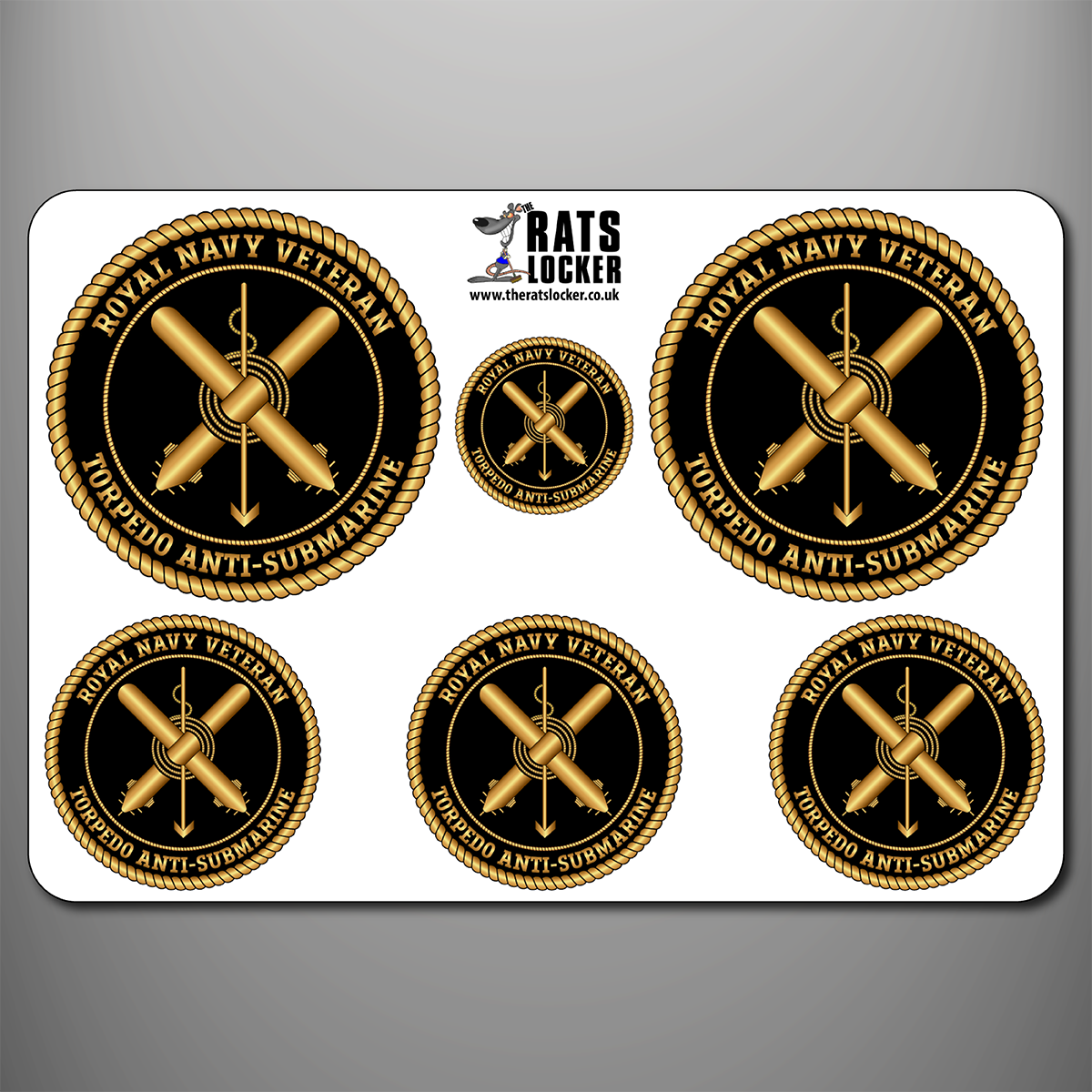 Royal Navy Torpedo Anti-Submarine branch badge self-adhesive sticker sheet with six designs