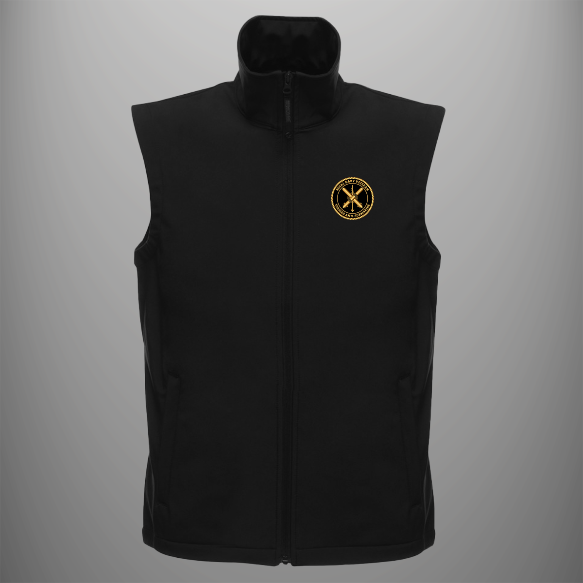 Royal Navy Veteran 'Torpedo Anti-Submarine' soft shell body warmer in black — front view