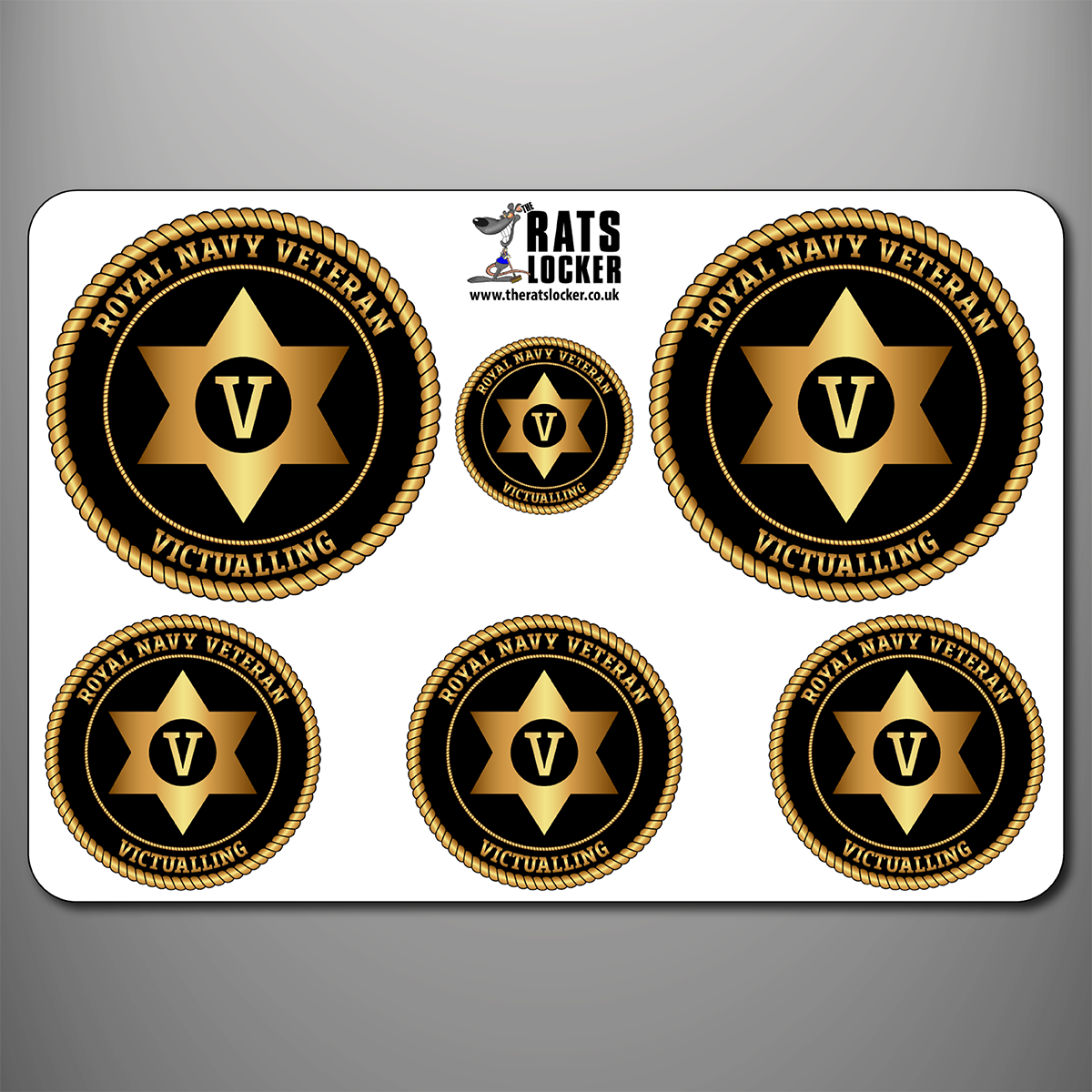 Royal Navy Victualling branch badge self-adhesive sticker sheet with six designs