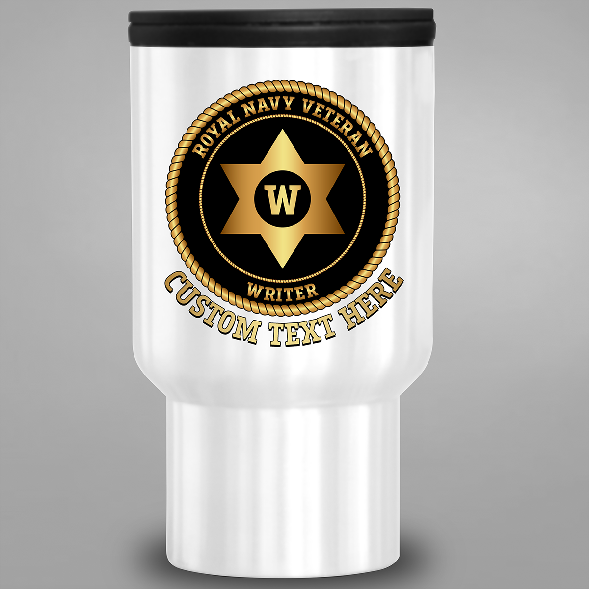 Personalised Royal Navy Veteran Writer travel mug