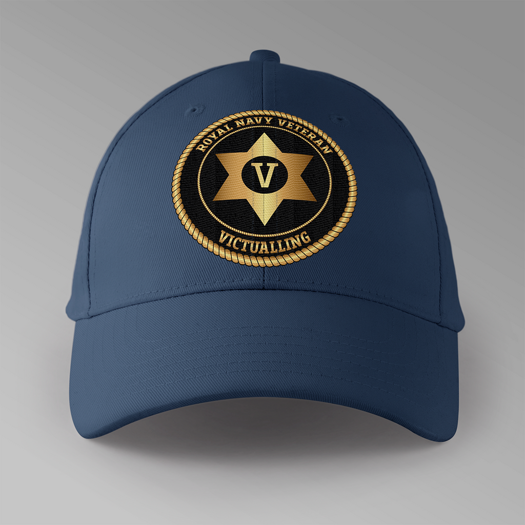 Royal Navy Veteran 'Victualling' — Victualling personalised baseball cap in navy blue — front view