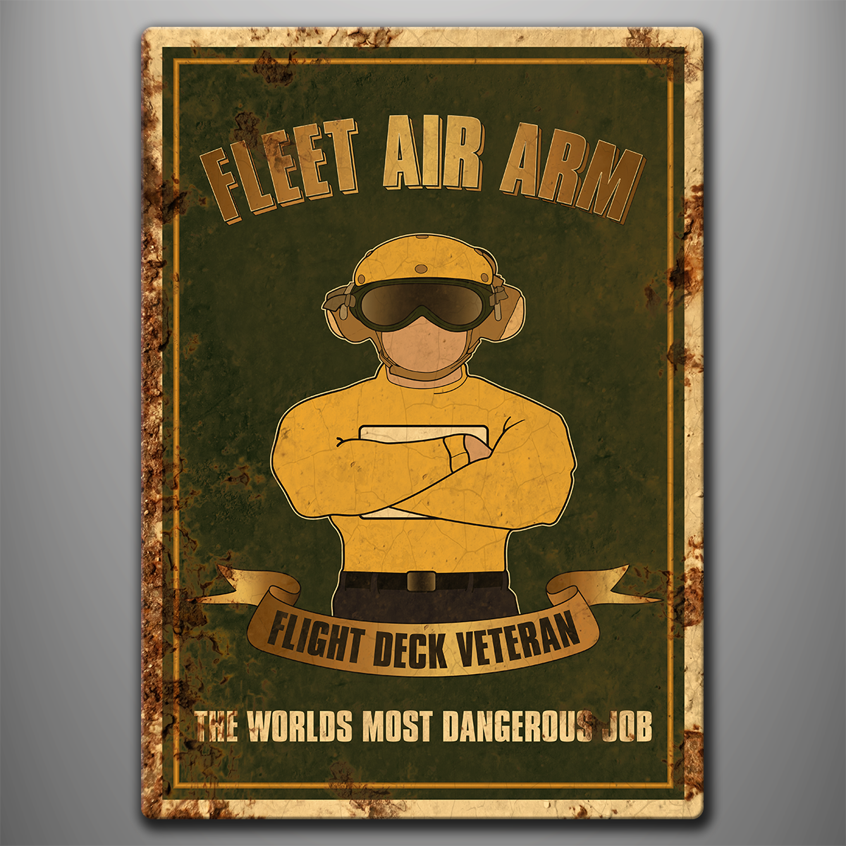 Yellow Flight Deck Veteran Chockhead aluminium sign