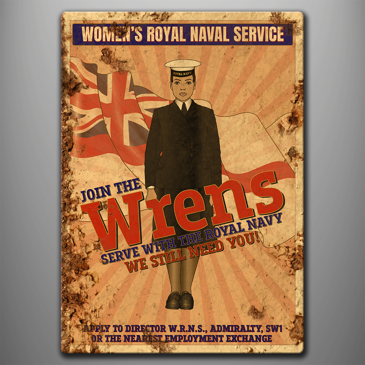 Wrens Vintage Recruitment vintage aluminium sign