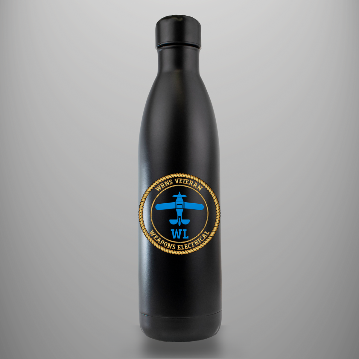 WRNS Veteran FAA Weapons Electrical branch badge on matte-black insulated drinks bottle