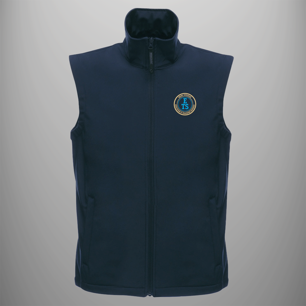 Women's Royal Naval Service 'Education & Training Support' Veteran soft shell body warmer in navy blue — front view