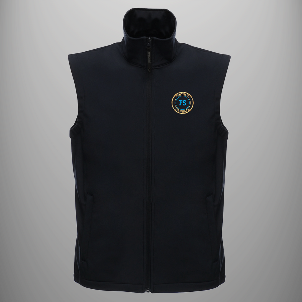 Women's Royal Naval Service 'Family Services' Veteran soft shell body warmer in black — front view