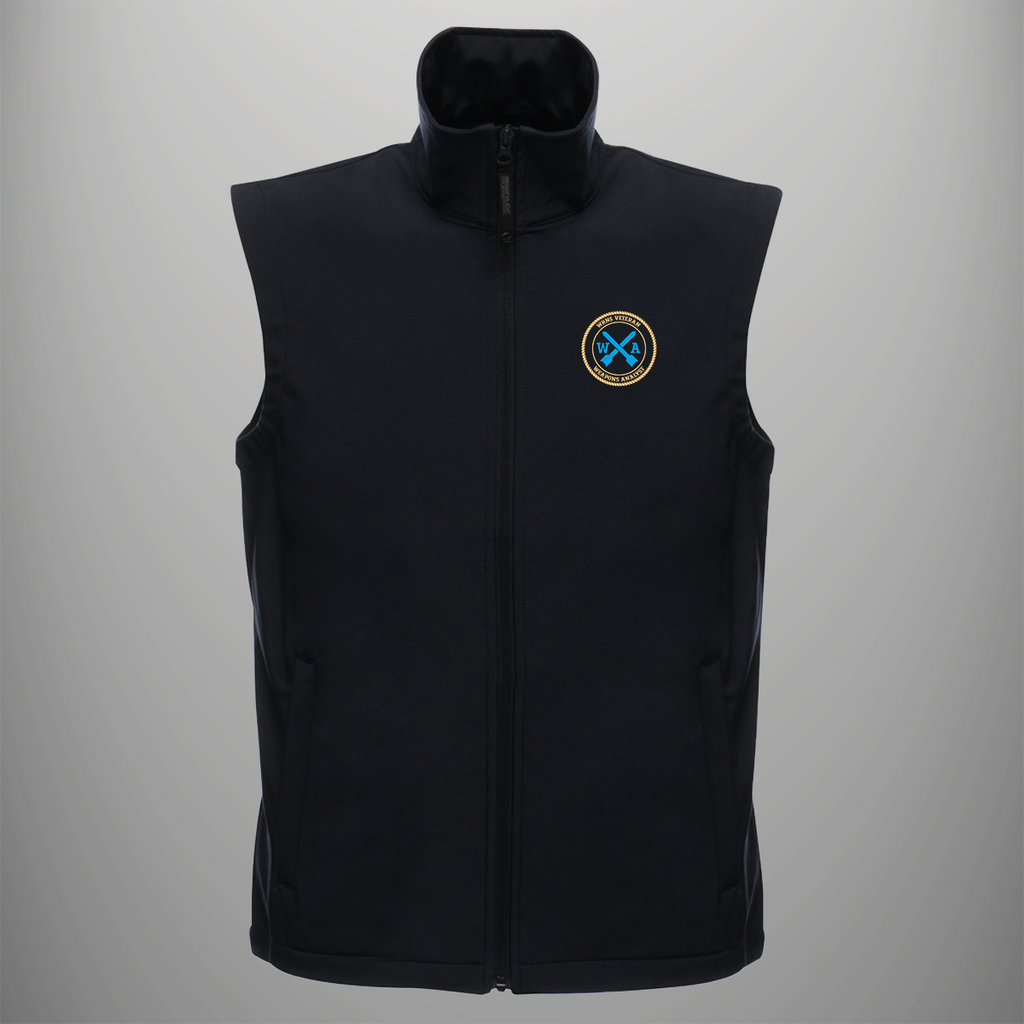 Women's Royal Naval Service 'Weapons Analyst' Veteran soft shell body warmer in black — front view