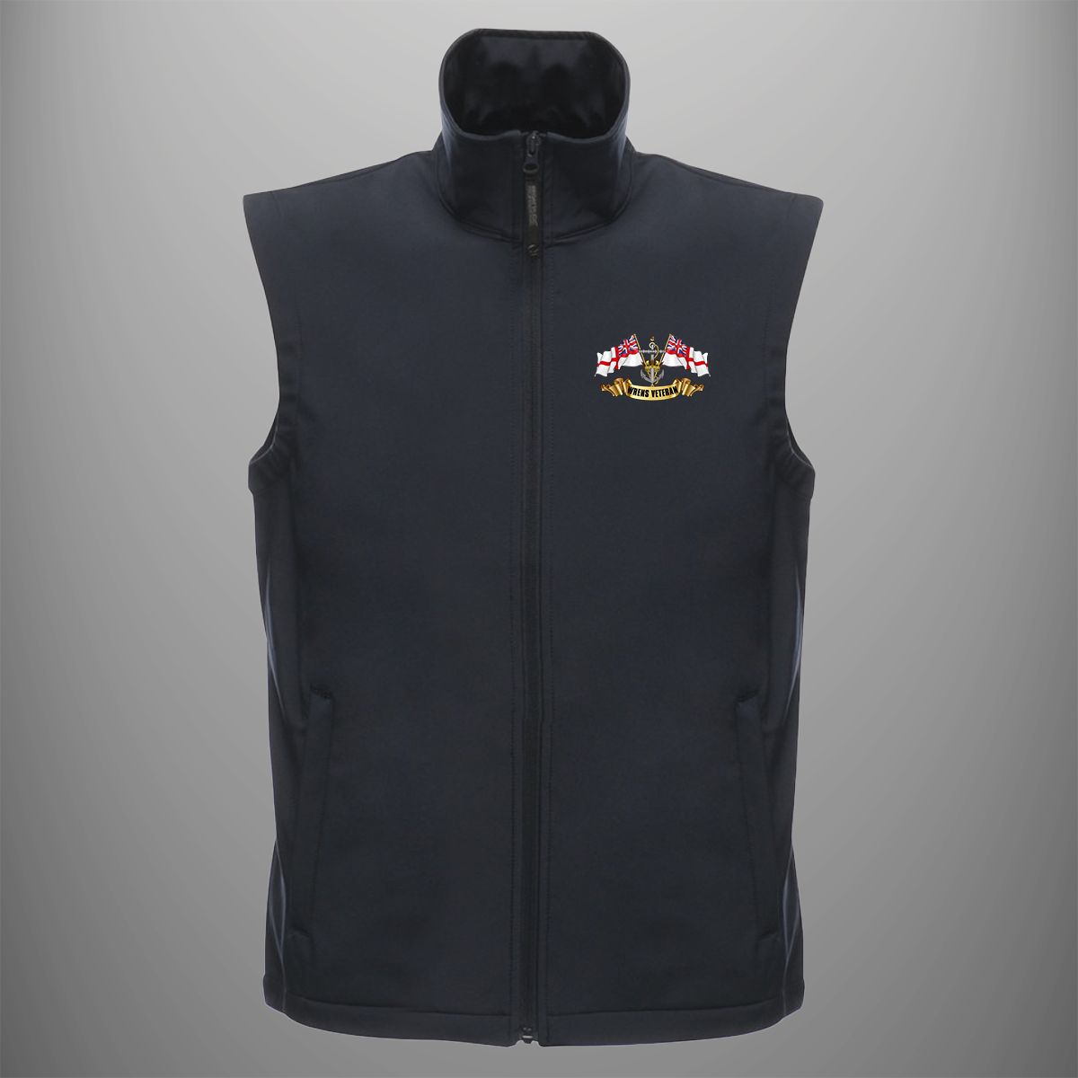 Wrens Veteran 'Ensigns' soft shell body warmer in navy blue — front view