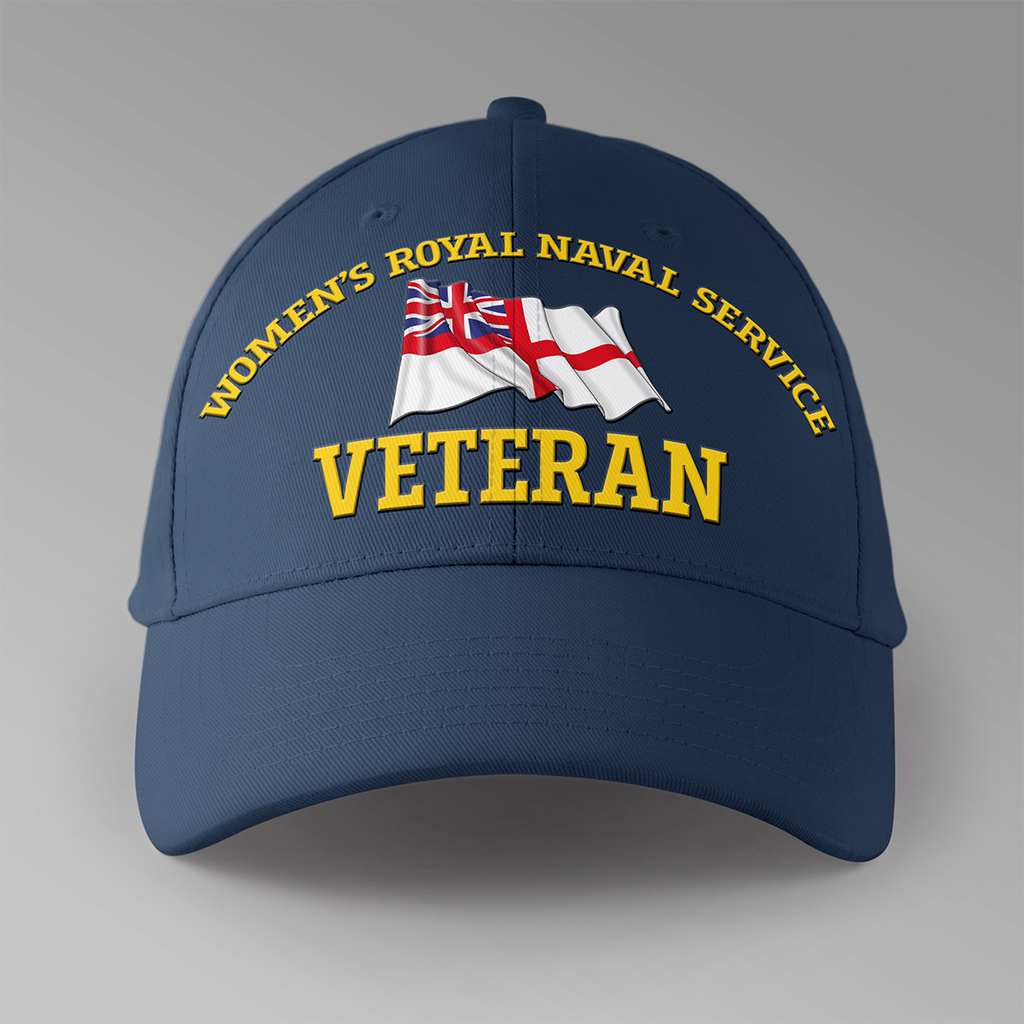Women’s Royal Naval Service Veteran personalised baseball cap in navy blue — front view