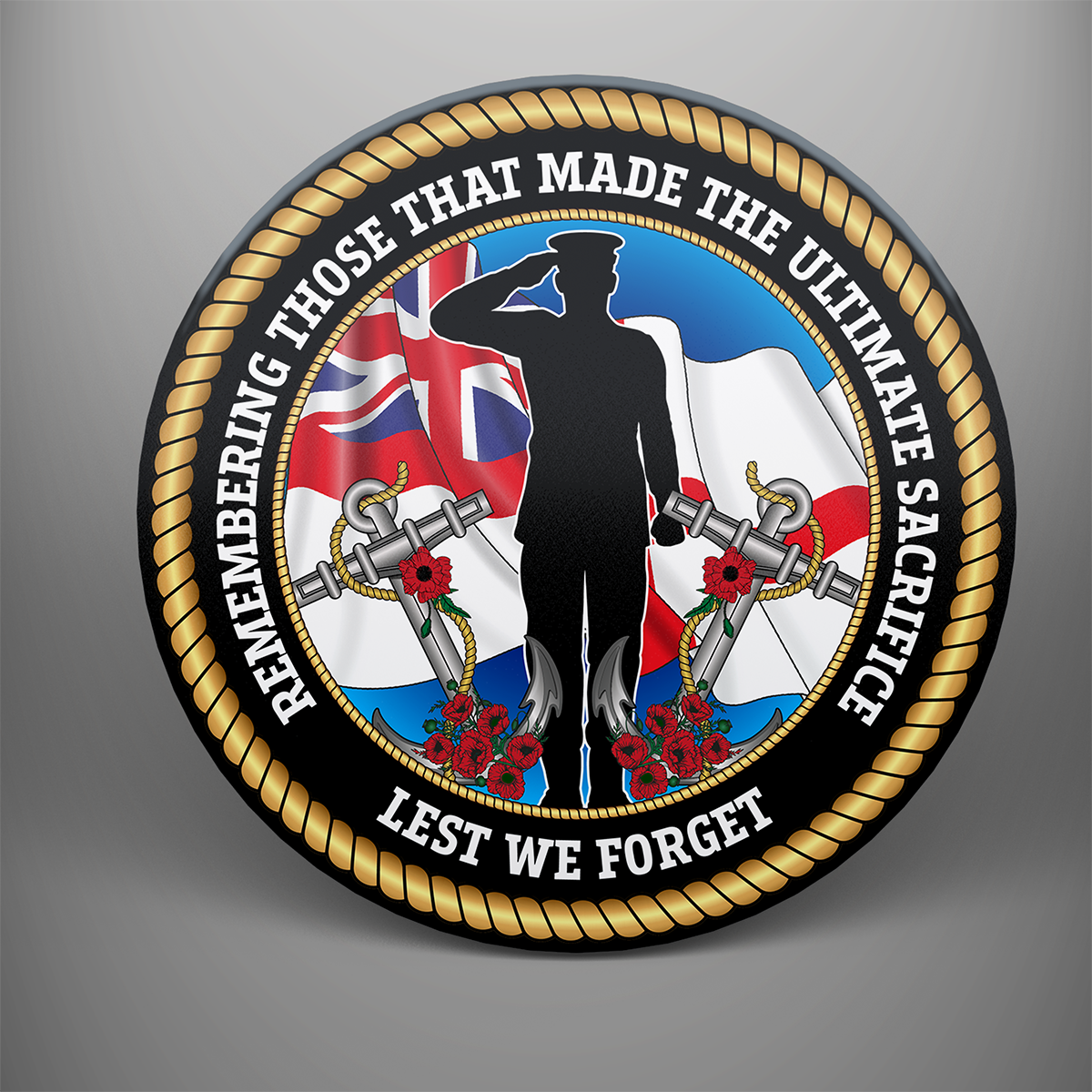 Remembrance 'Lest We Forget', frosted tempered glass single coaster