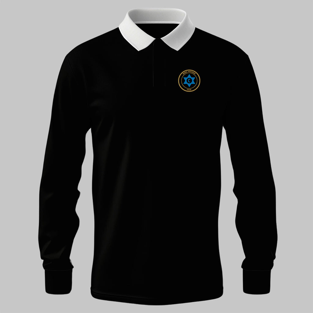 WRNS Cook Branch Badge rugby shirt in black — front view