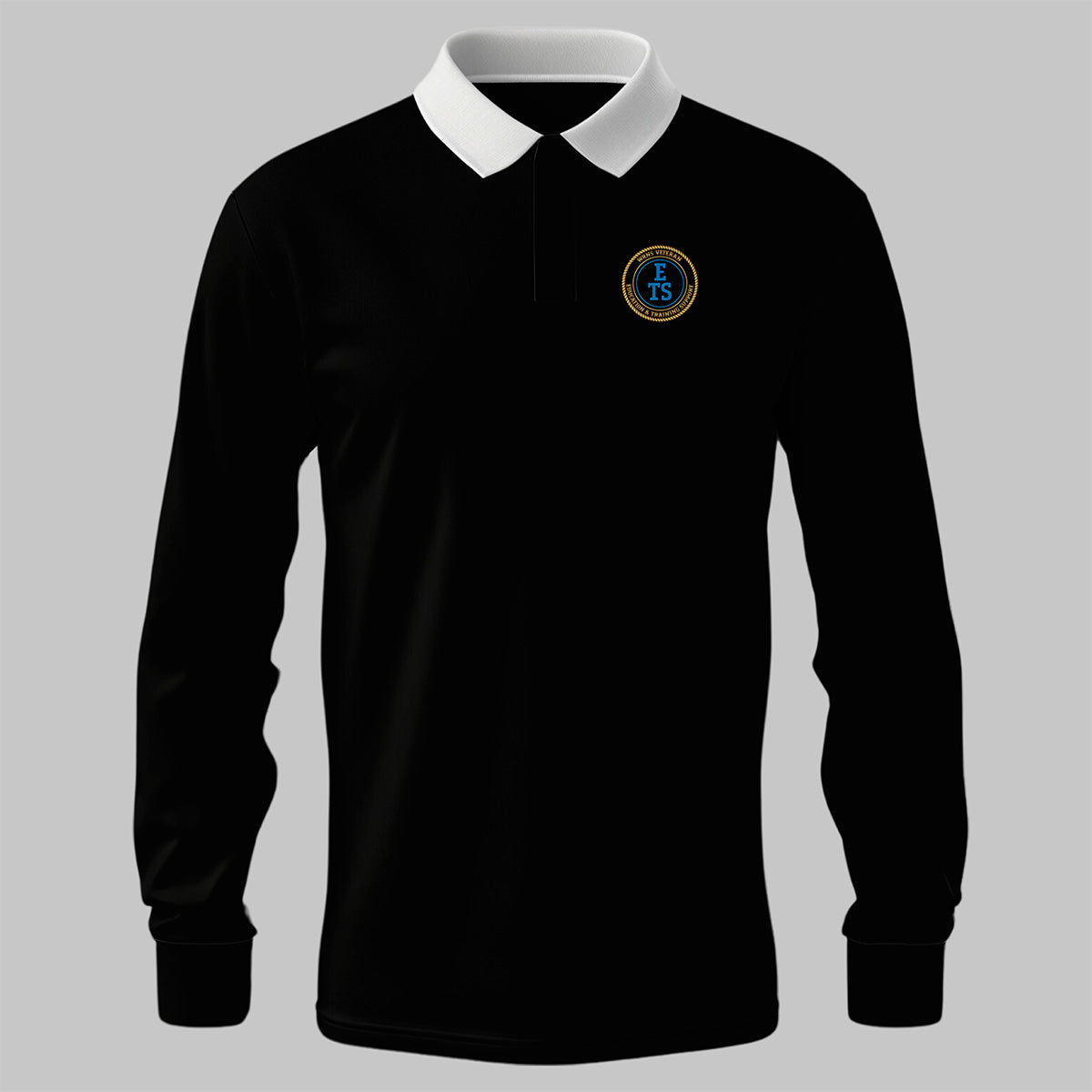 WRNS Education & Training Support Branch Badge rugby shirt in black — front view