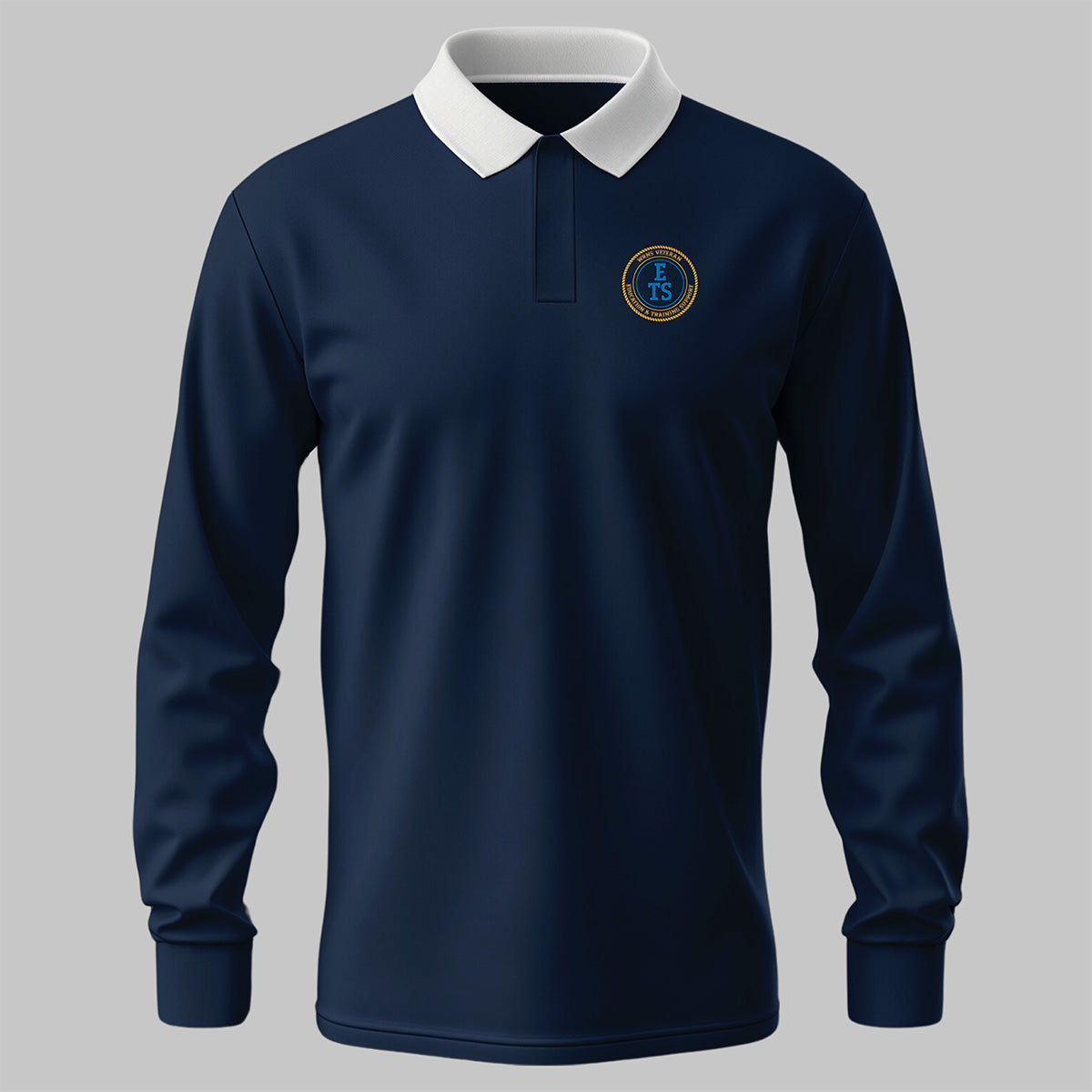 WRNS Education & Training Support Branch Badge rugby shirt in navy blue — front view