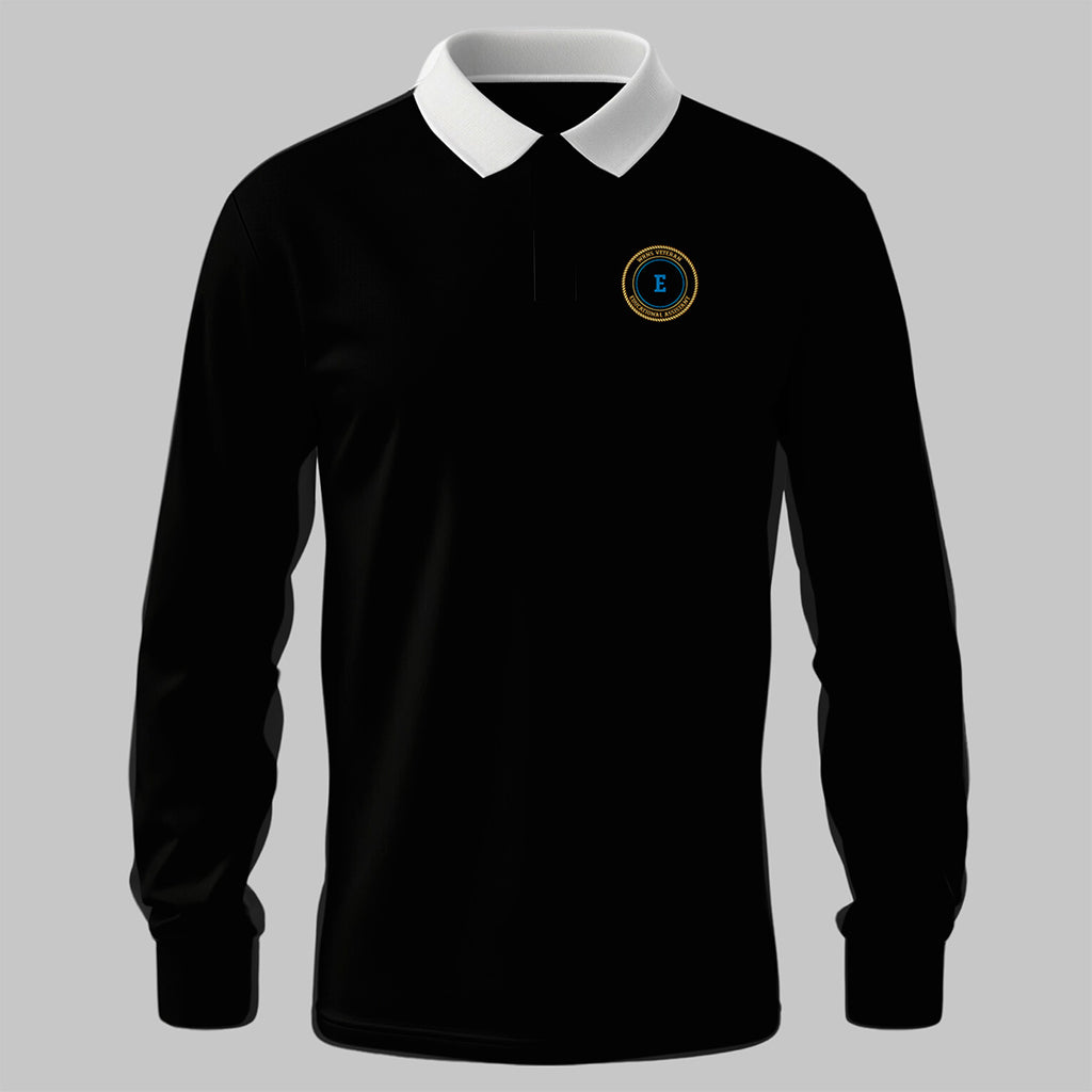 WRNS Educational Assistant Branch Badge rugby shirt in black — front view