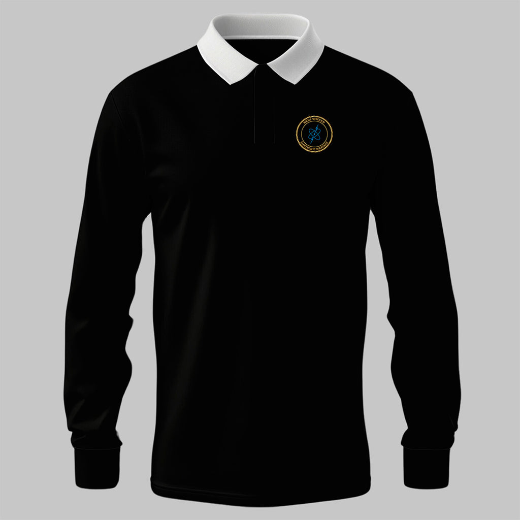 WRNS Electronic Warfare Branch Badge rugby shirt in black — front view