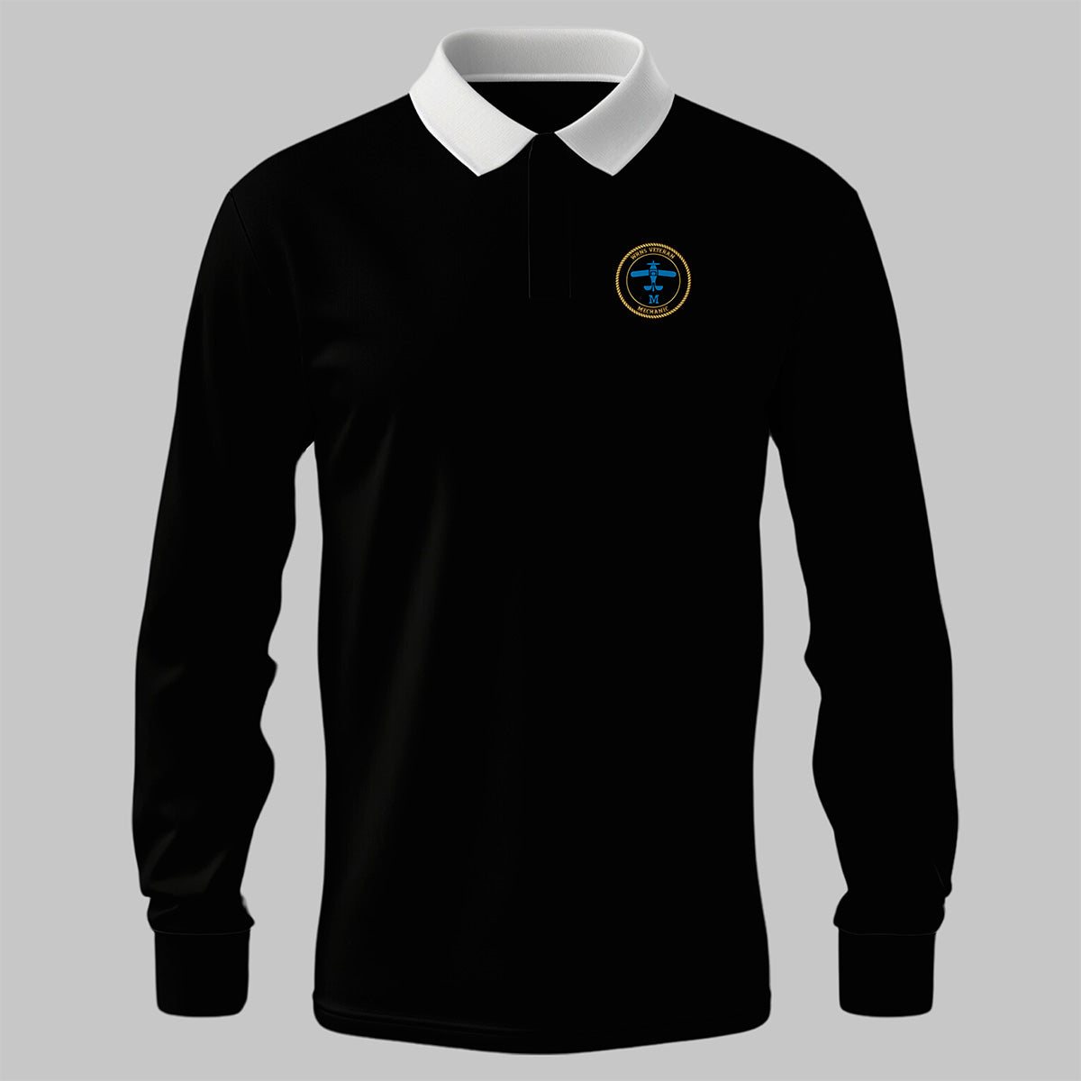 WRNS FAA - Mechanic Branch Badge rugby shirt in black — front view