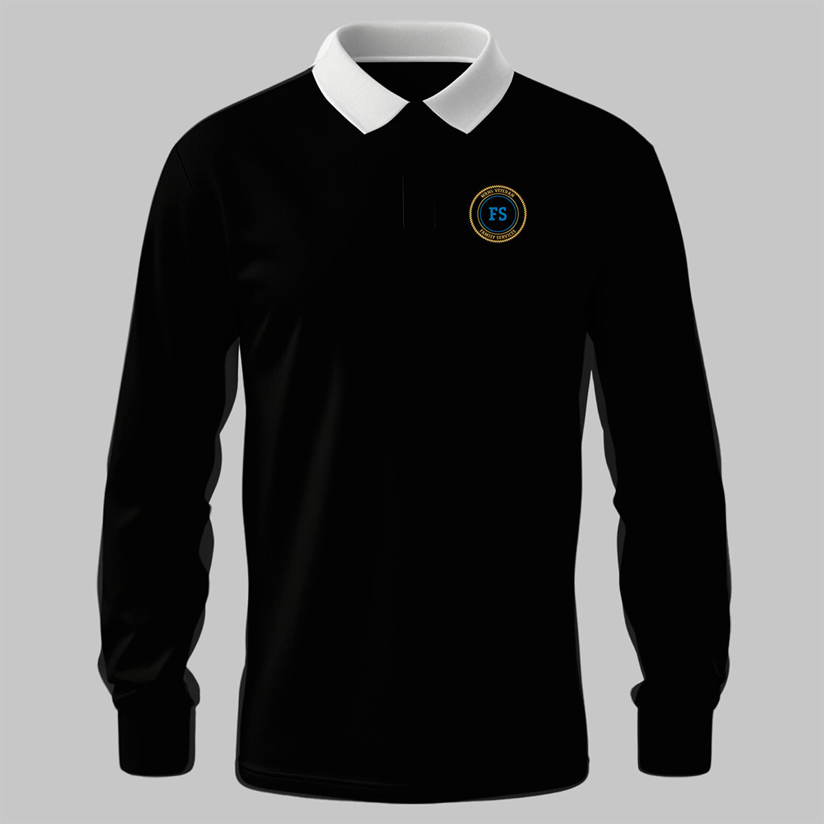 WRNS Family Services Branch Badge rugby shirt in black — front view