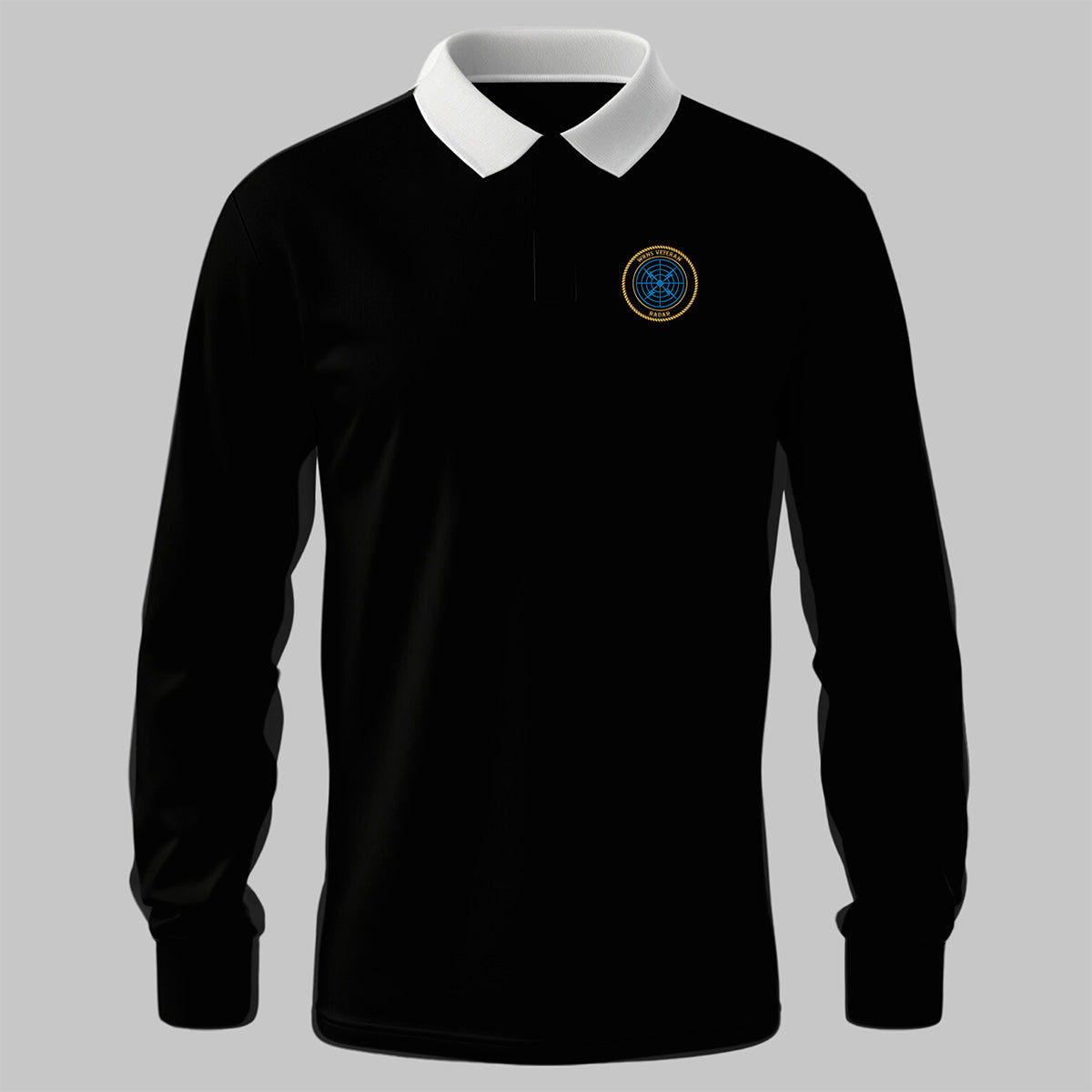 WRNS Radar Branch Badge rugby shirt in black — front view