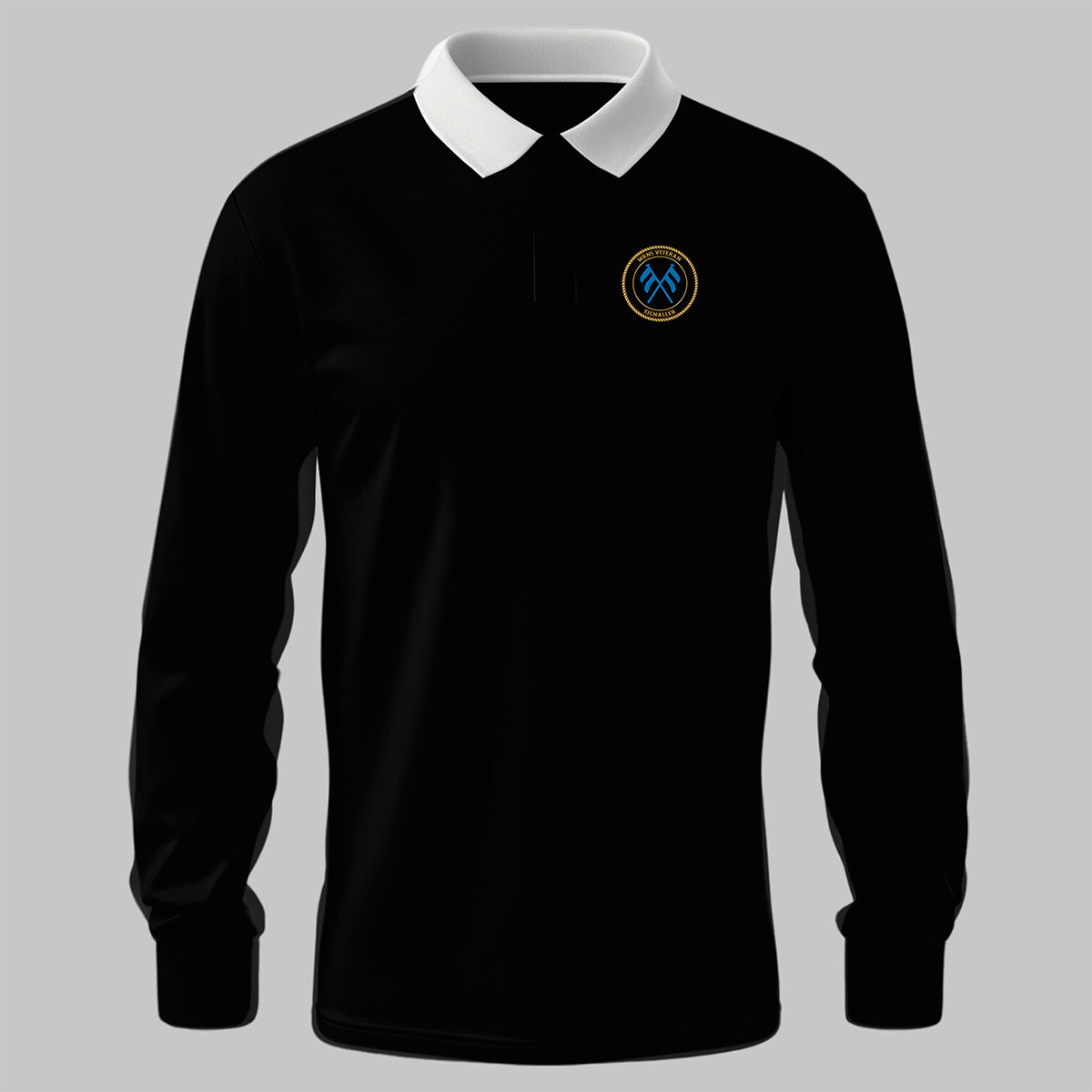 WRNS Signaller Branch Badge rugby shirt in black — front view