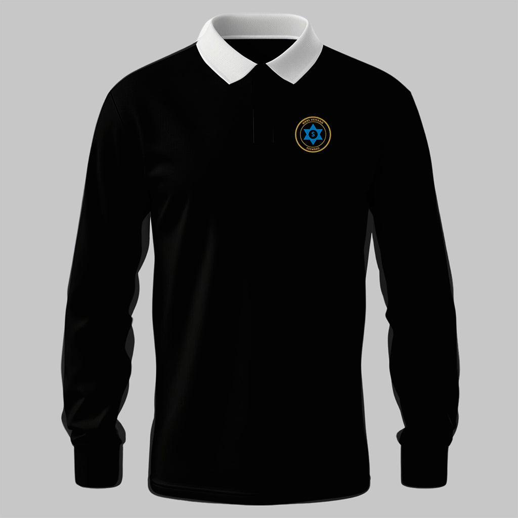 WRNS Steward Branch Badge rugby shirt in black — front view