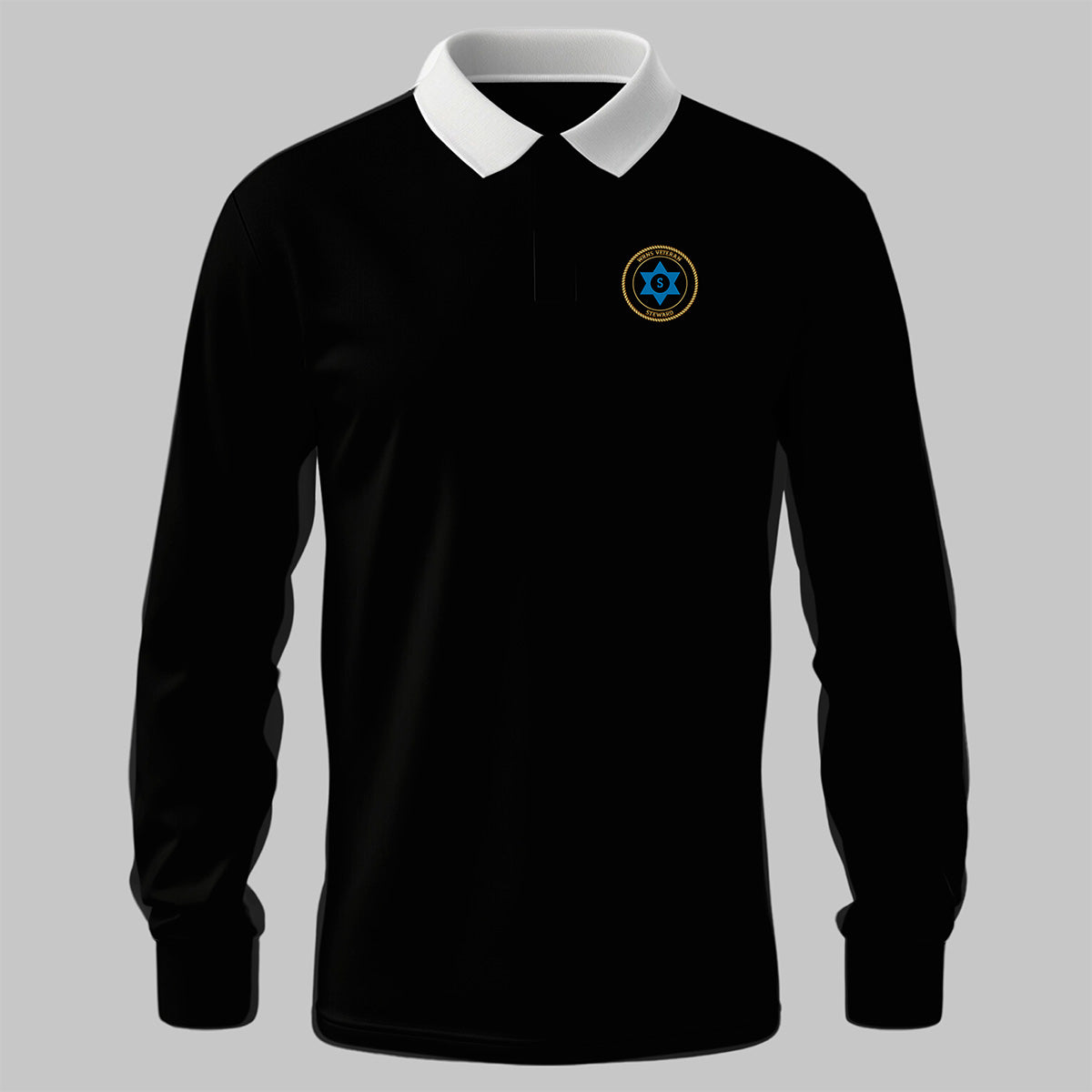 WRNS Steward Branch Badge rugby shirt in black — front view