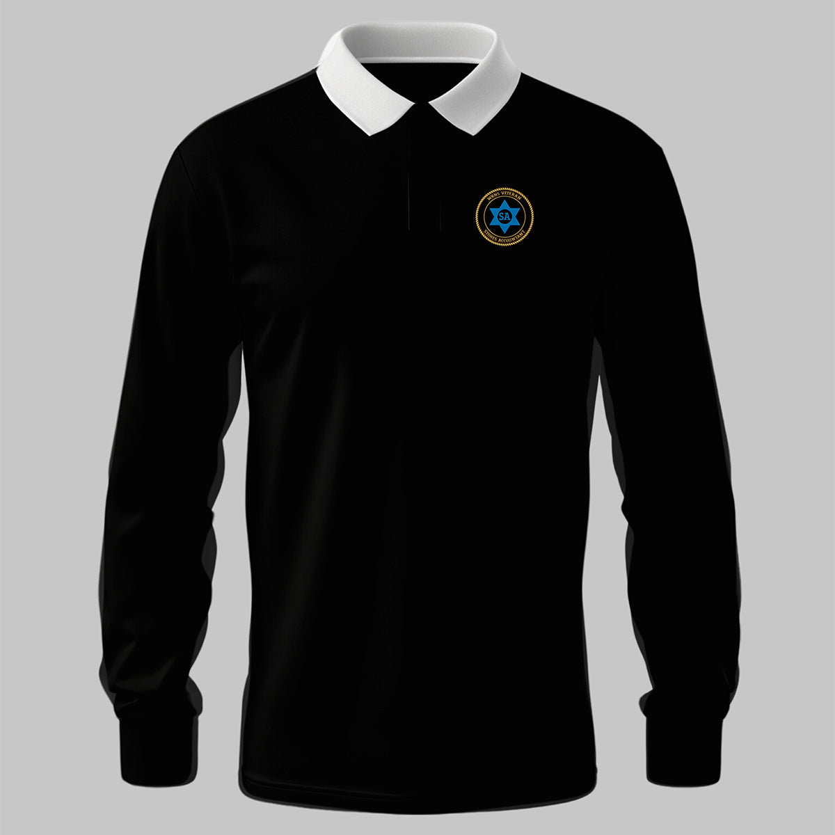 WRNS Stores Accountant Branch Badge rugby shirt in black — front view