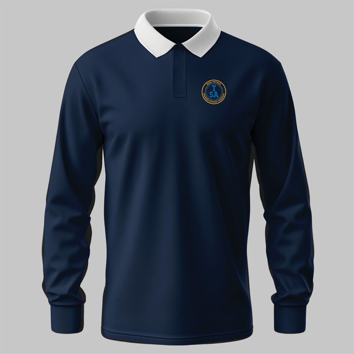 WRNS Training Support Assistant Branch Badge rugby shirt in navy blue — front view