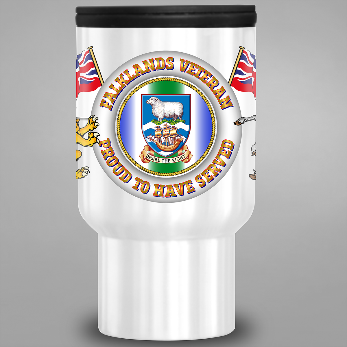Falklands Veteran Proud to Have Served travel mug – front