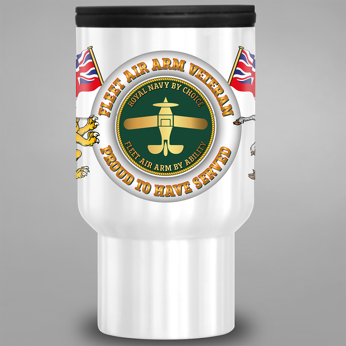 Fleet Air Arm Veteran Proud to Have Served travel mug front view