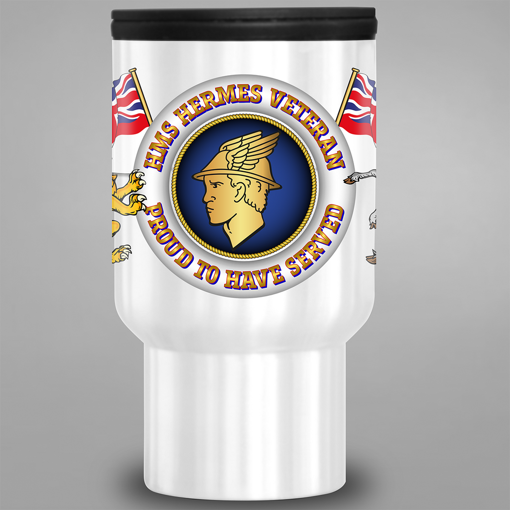 HMS Hermes Veteran Proud to Have Served travel mug front view