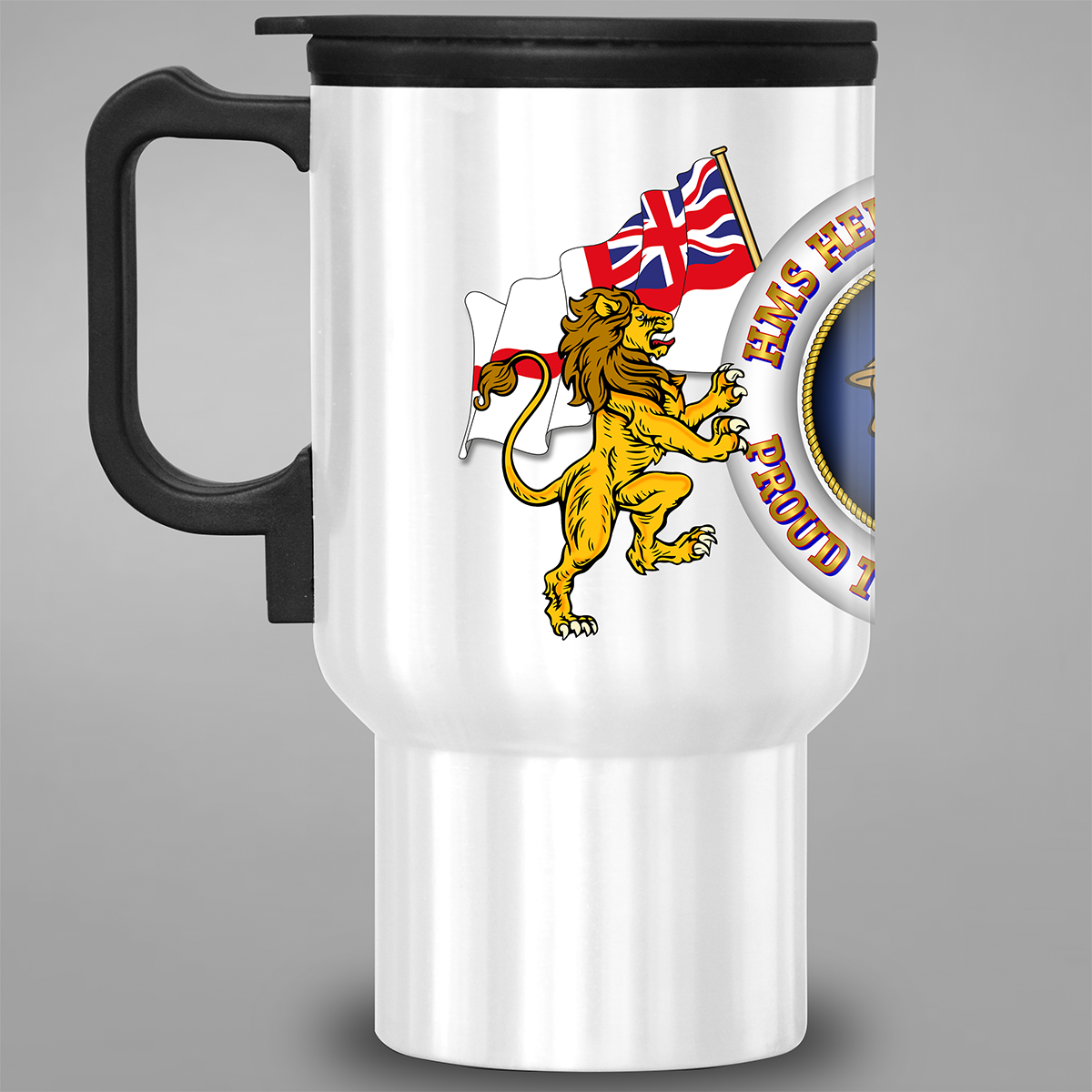 HMS Hermes Veteran Proud to Have Served travel mug left view